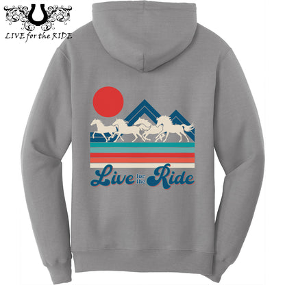 Retro Wild Horses Hoodie (Grey)