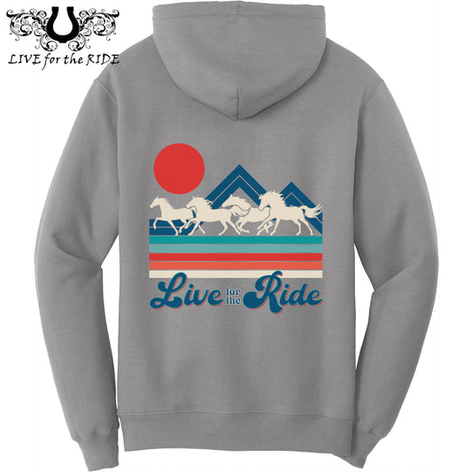 Retro Wild Horses Hoodie (Grey)
