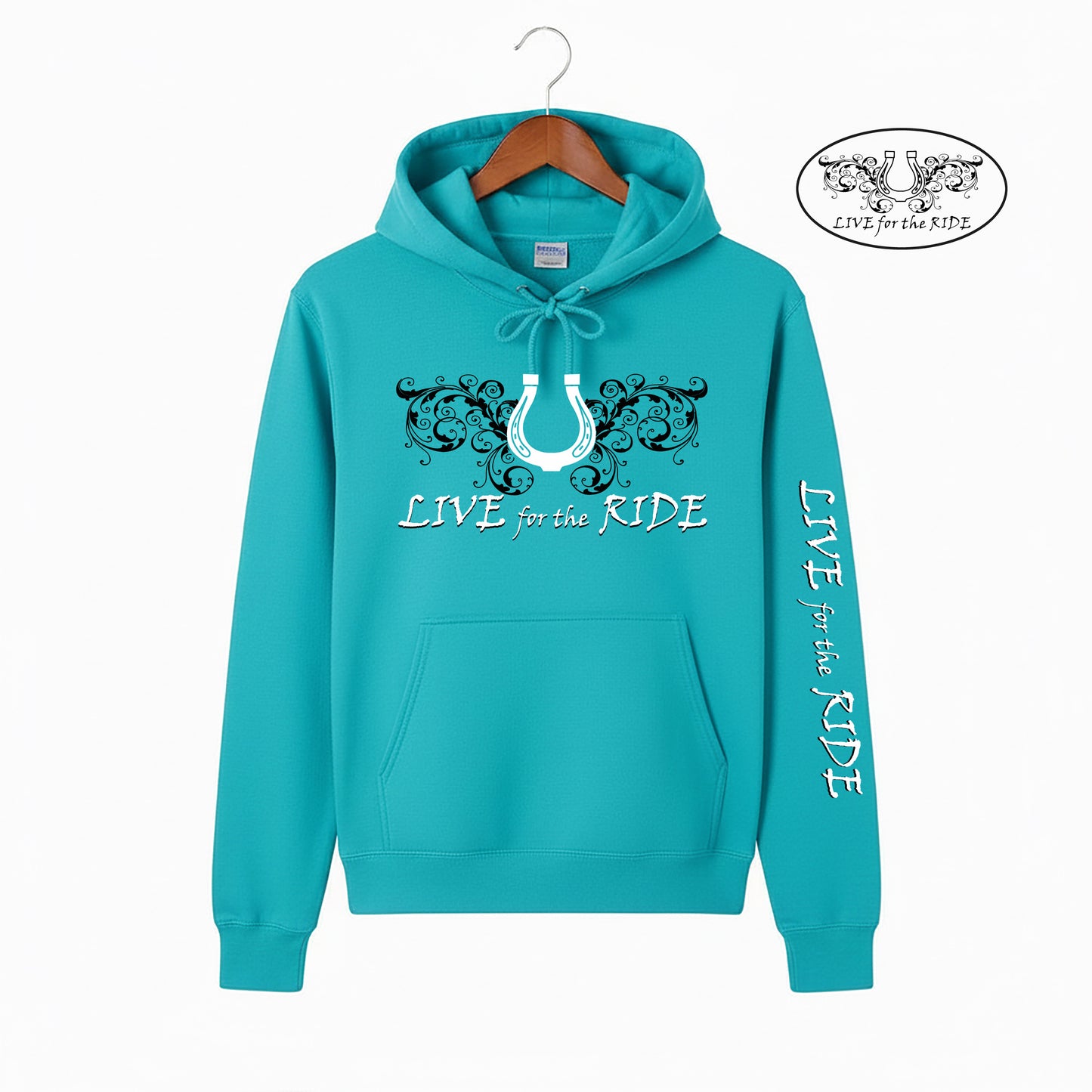 Lucky Horseshoe Hoodie Bright Aqua