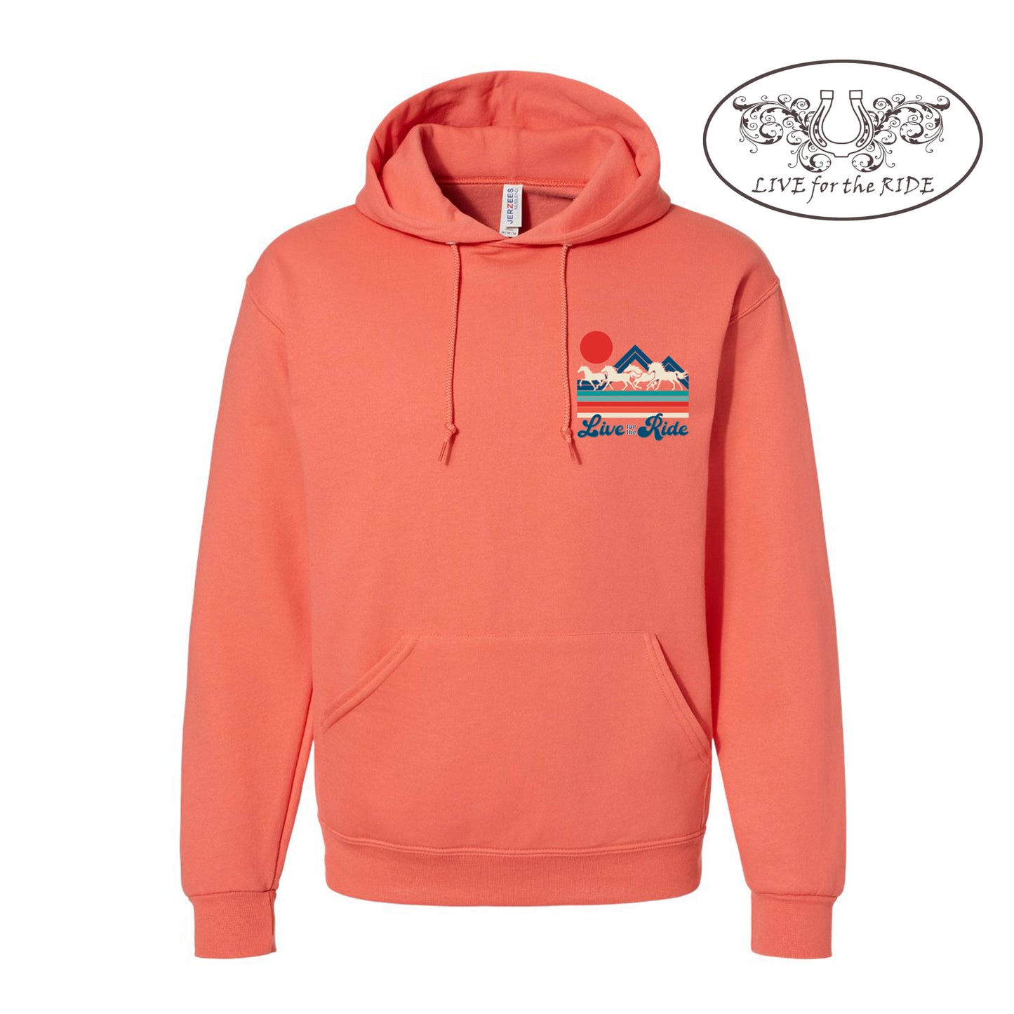 Retro Wild Horses Hoodie (Sunset Coral)