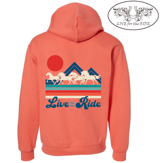 Retro Wild Horses Hoodie (Sunset Coral)