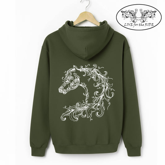 Scroll Horse Hoodie (Olive)