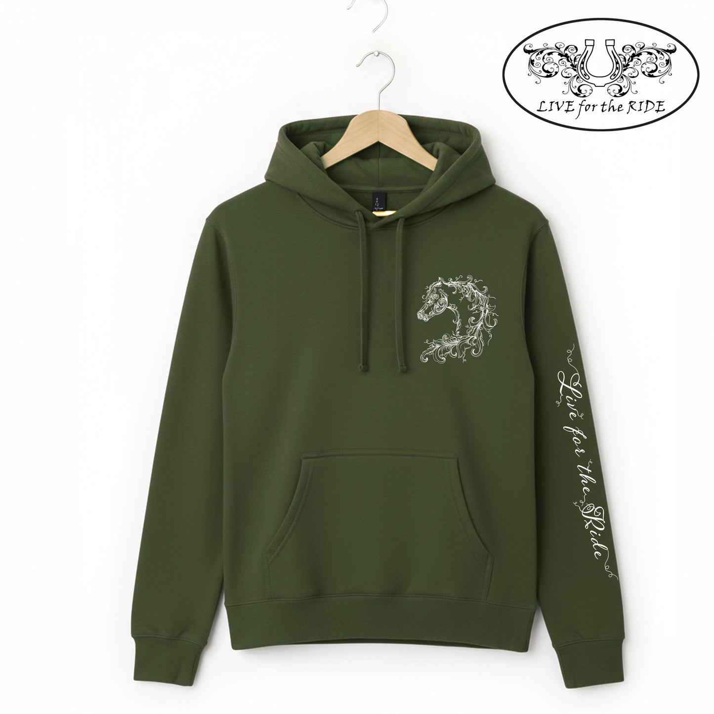Scroll Horse Hoodie (Olive)